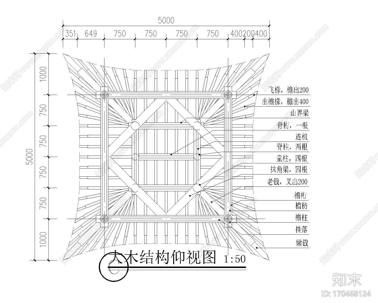 苏式古建筑仿古木结构木建筑天正T20版本全套图纸歇山四角亭发嫩戗施工图下载【ID:170468124】