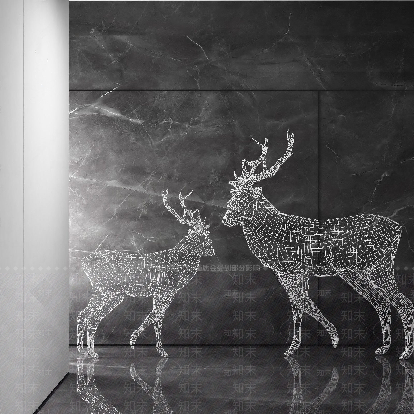 现代铁艺鹿雕塑3D模型下载【ID:370468889】