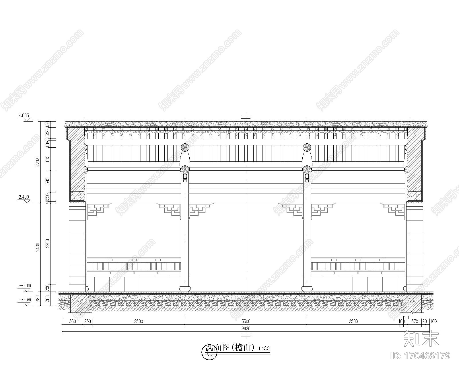 苏式古建筑仿古木结构木建筑天正T20版本全套图纸硬山三跨休闲廊架cad施工图下载【ID:170468179】