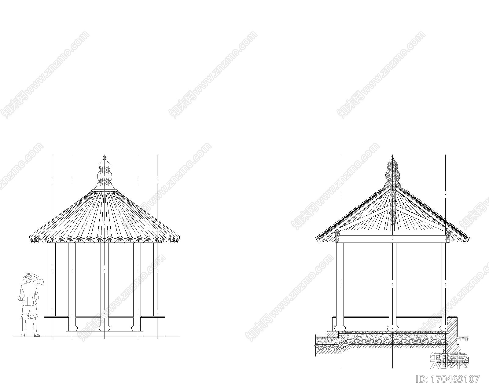 苏式古建筑仿古木结构木建筑天正T20版本全套图纸圆亭未标注结构尺寸正确施工图下载【ID:170469107】