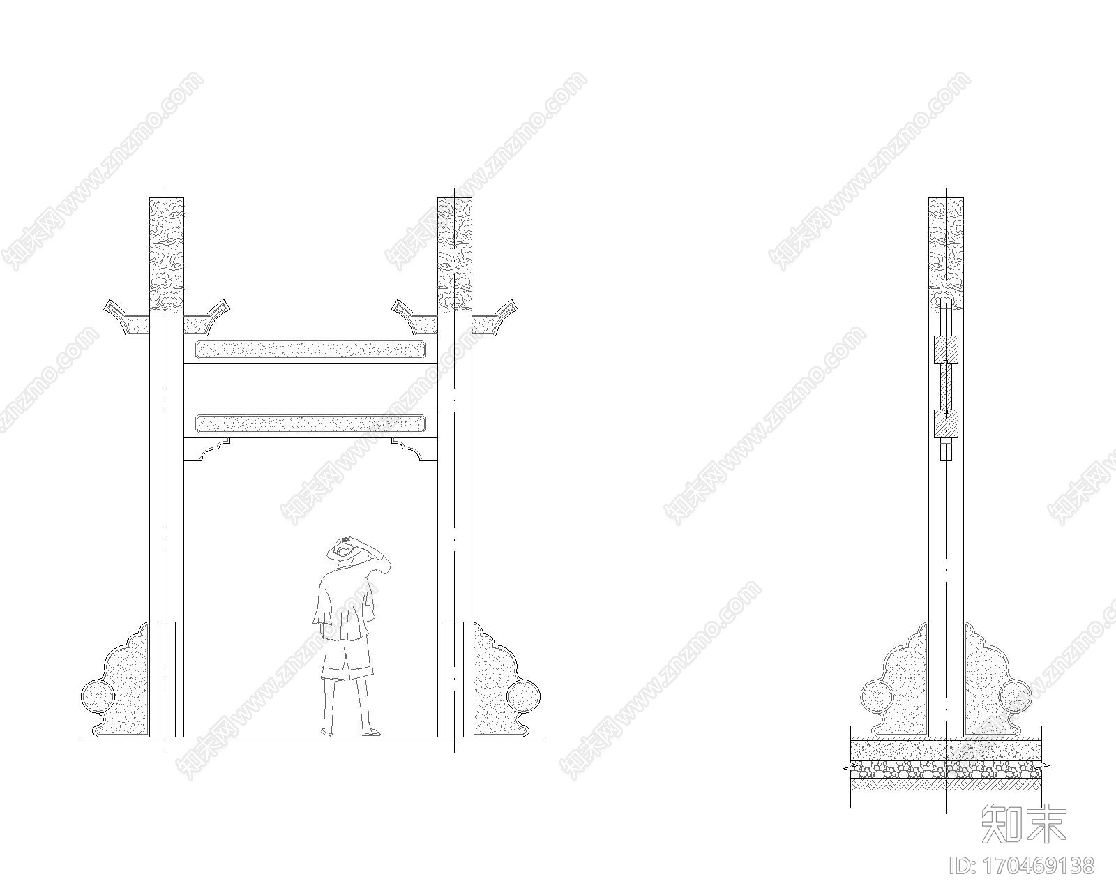 苏式古建筑仿古木结构木建筑天正T20版本全套图纸石牌坊未标注施工图下载【ID:170469138】