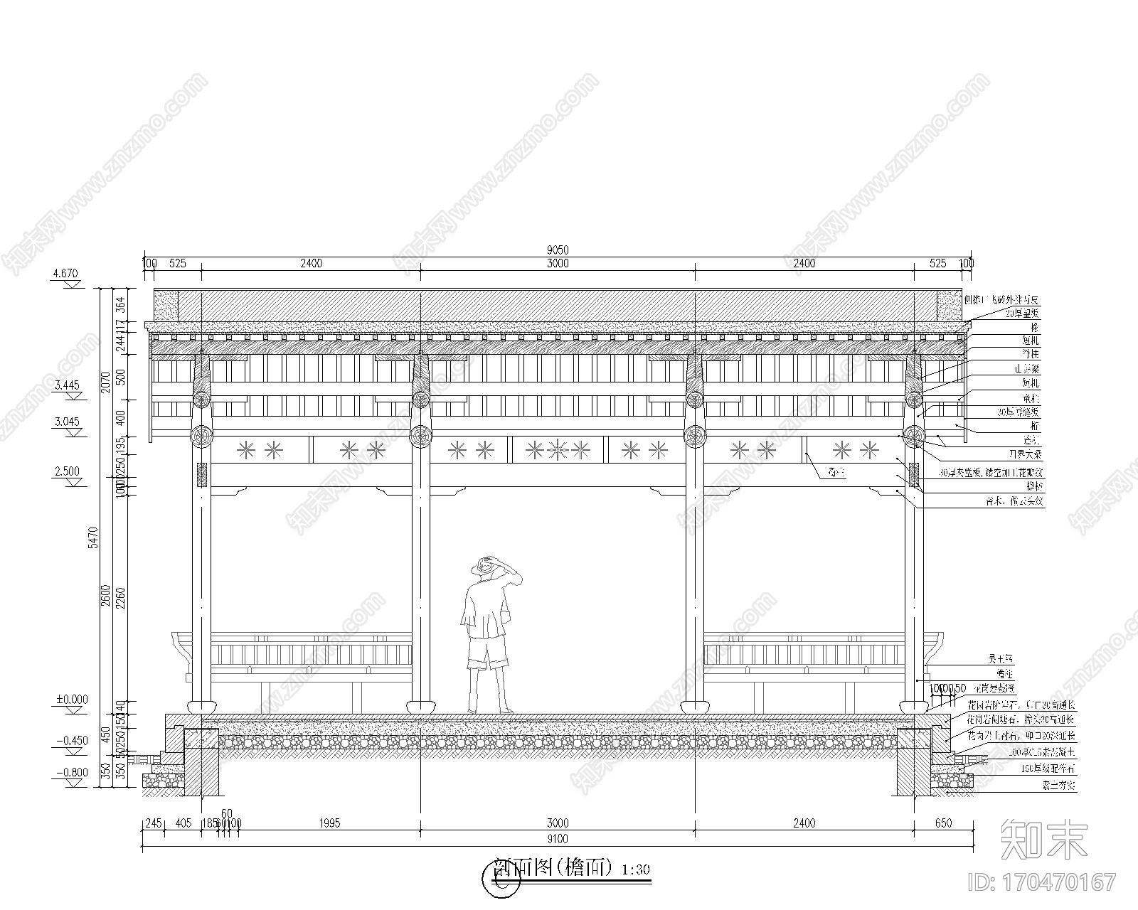 苏式古建筑仿古木结构木建筑天正T20版本全套图纸悬山游廊三开间施工图下载【ID:170470167】