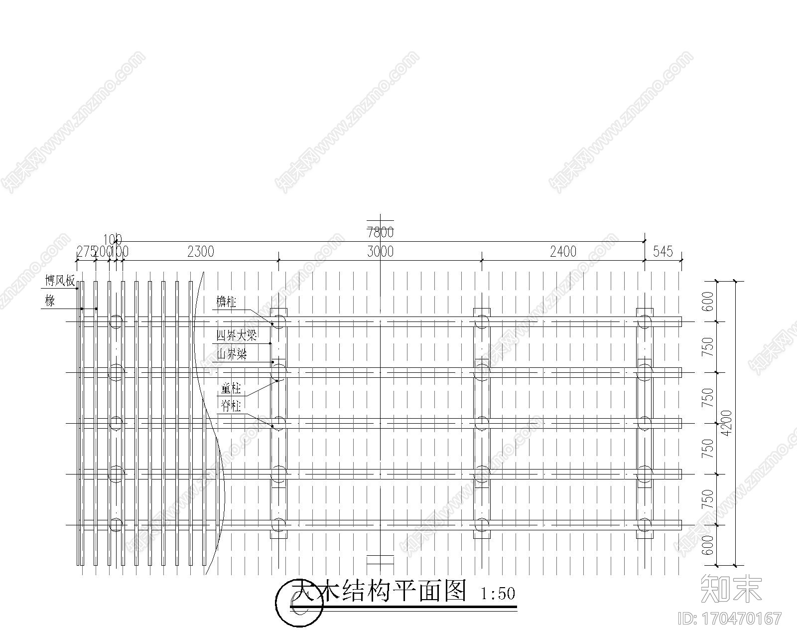 苏式古建筑仿古木结构木建筑天正T20版本全套图纸悬山游廊三开间施工图下载【ID:170470167】