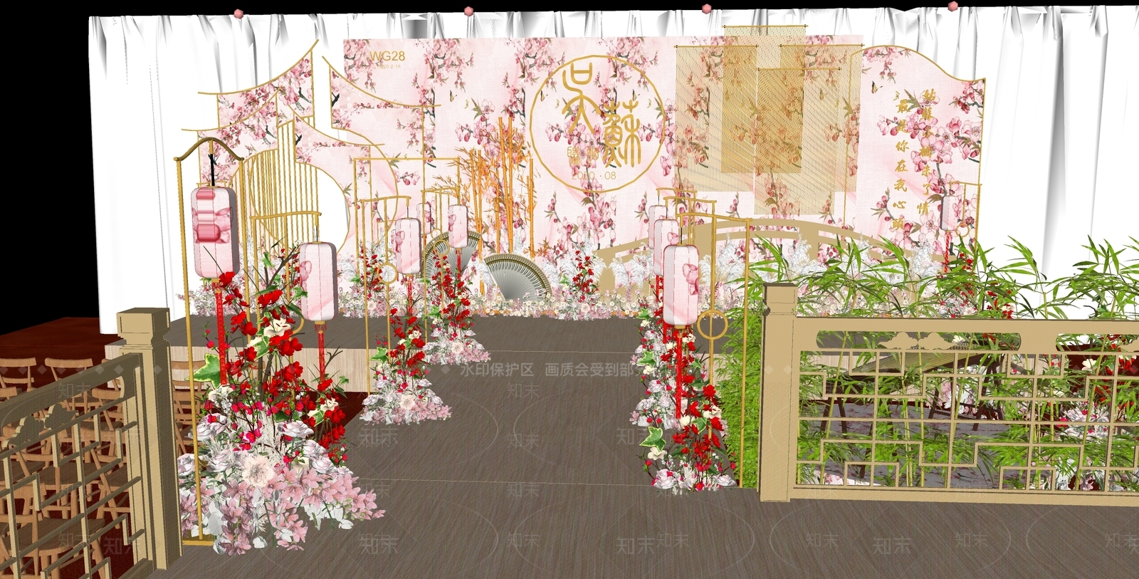 中式风格婚礼舞台SU模型下载【ID:970584669】