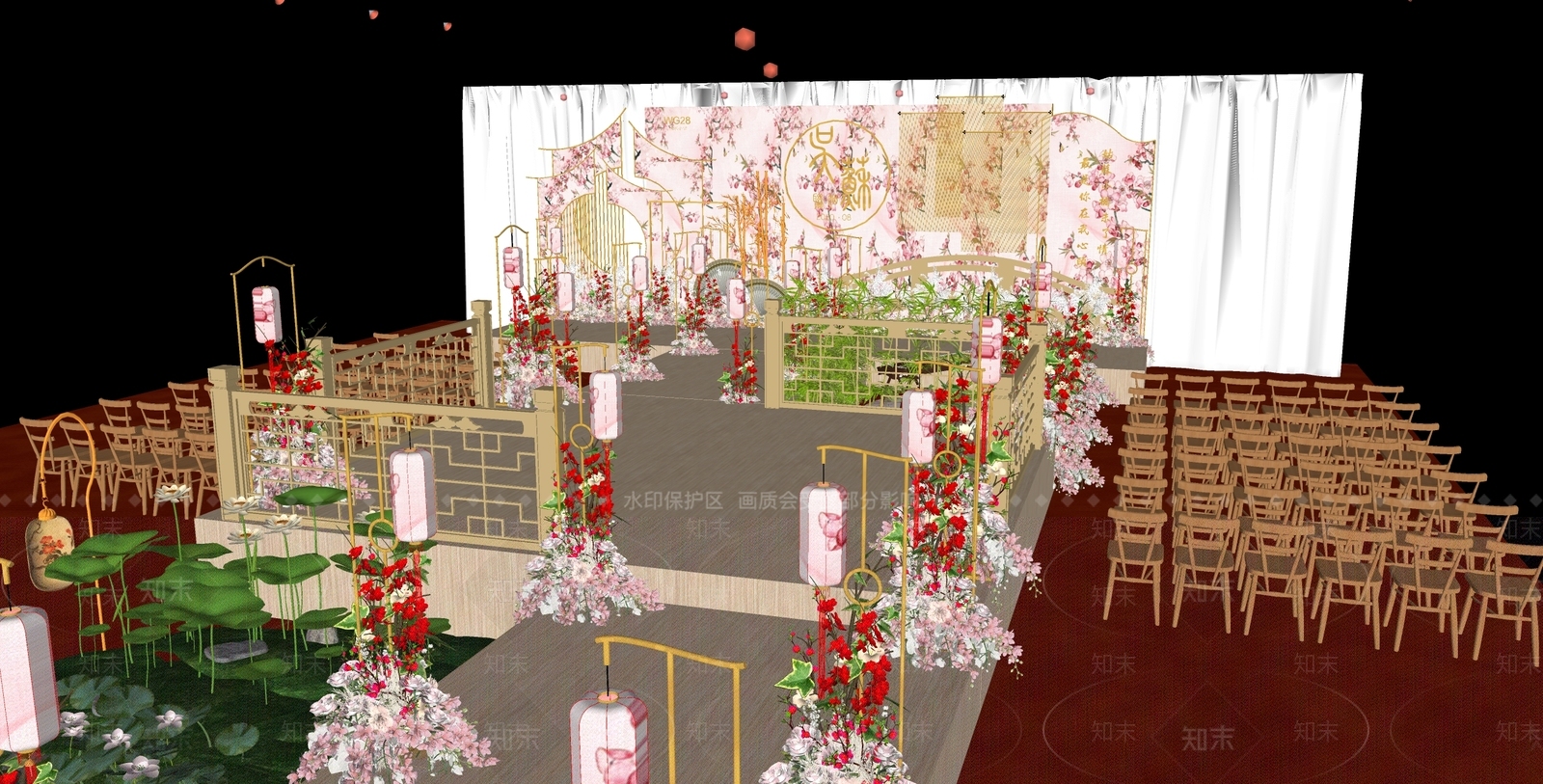 中式风格婚礼舞台SU模型下载【ID:970584669】