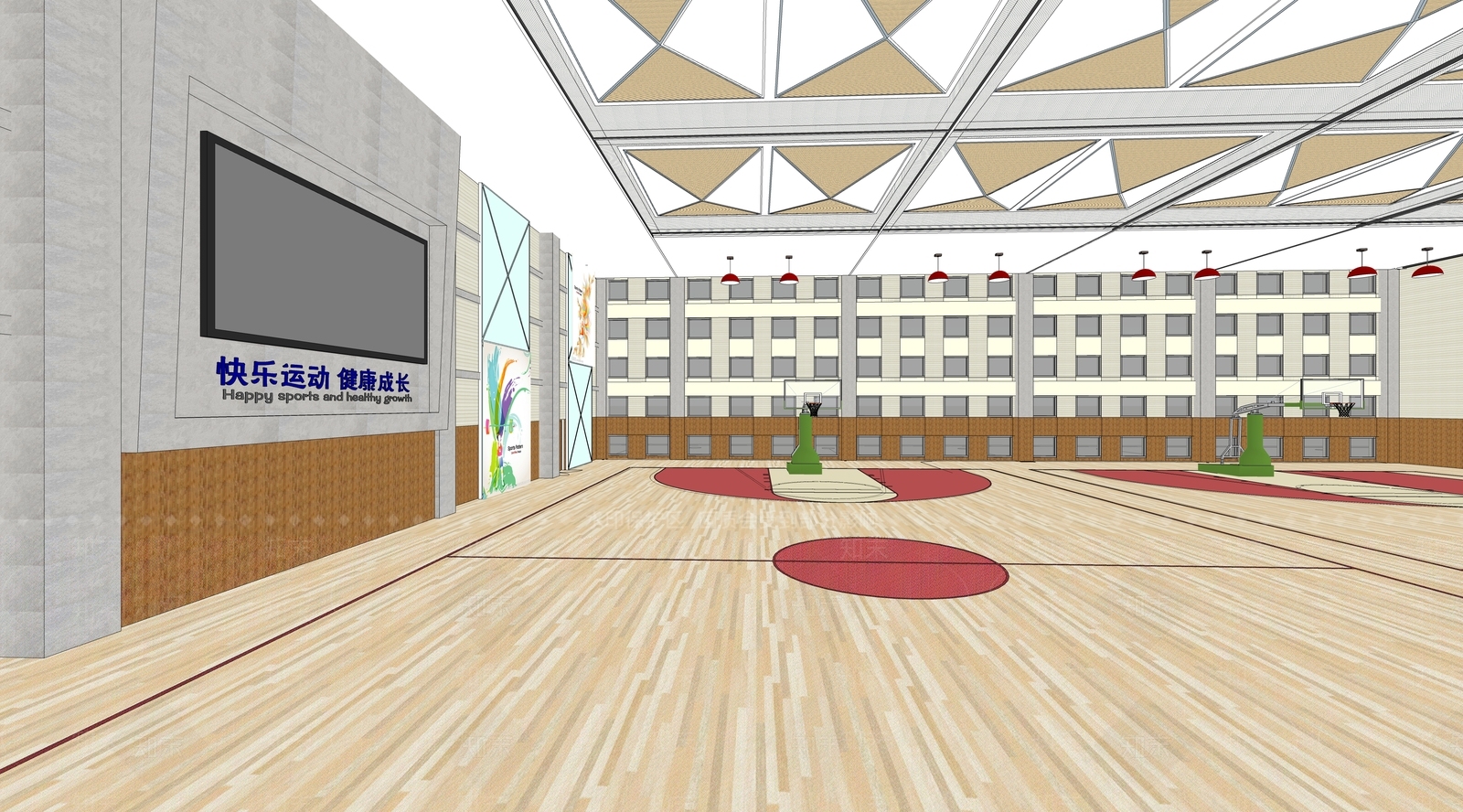 现代风格室内篮球馆SU模型下载【ID:570588372】