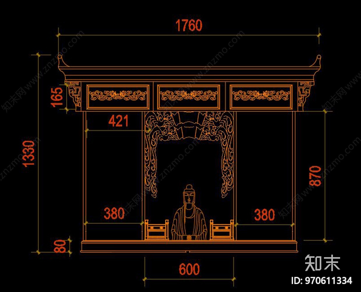 中式神龛cad施工图下载【ID:970611334】