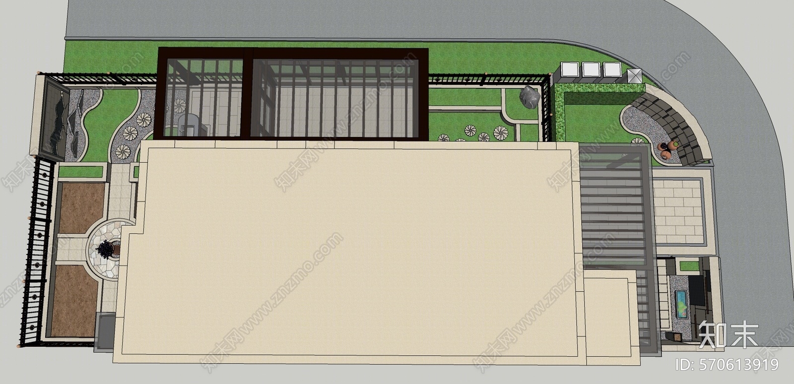 现代风格庭院景观SU模型下载【ID:570613919】