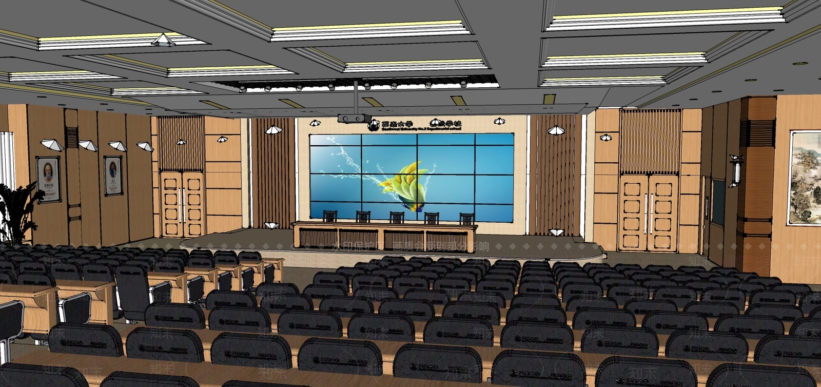 现代风格学校报告厅SU模型下载【ID:570639324】