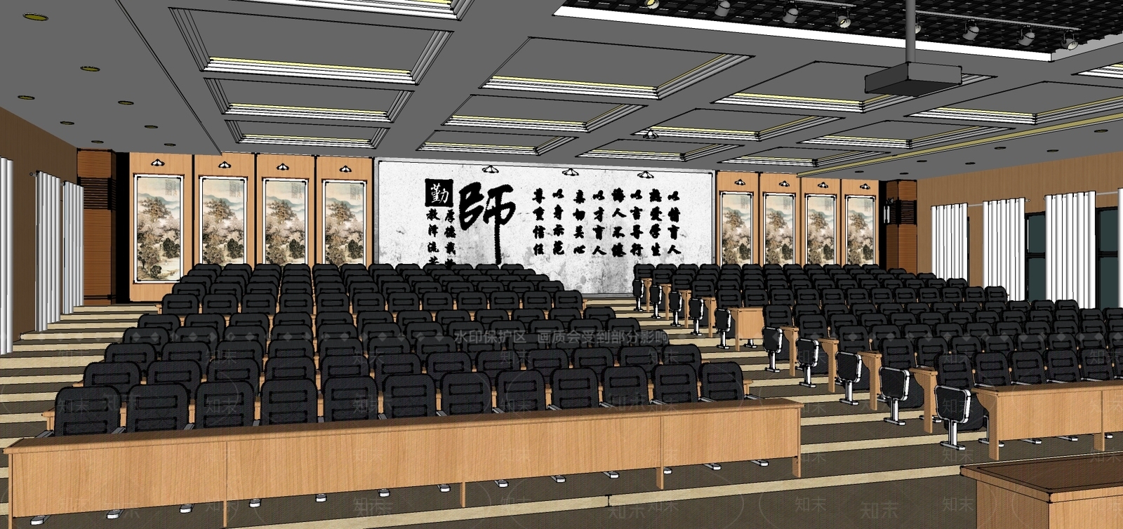 现代风格学校报告厅SU模型下载【ID:570639324】