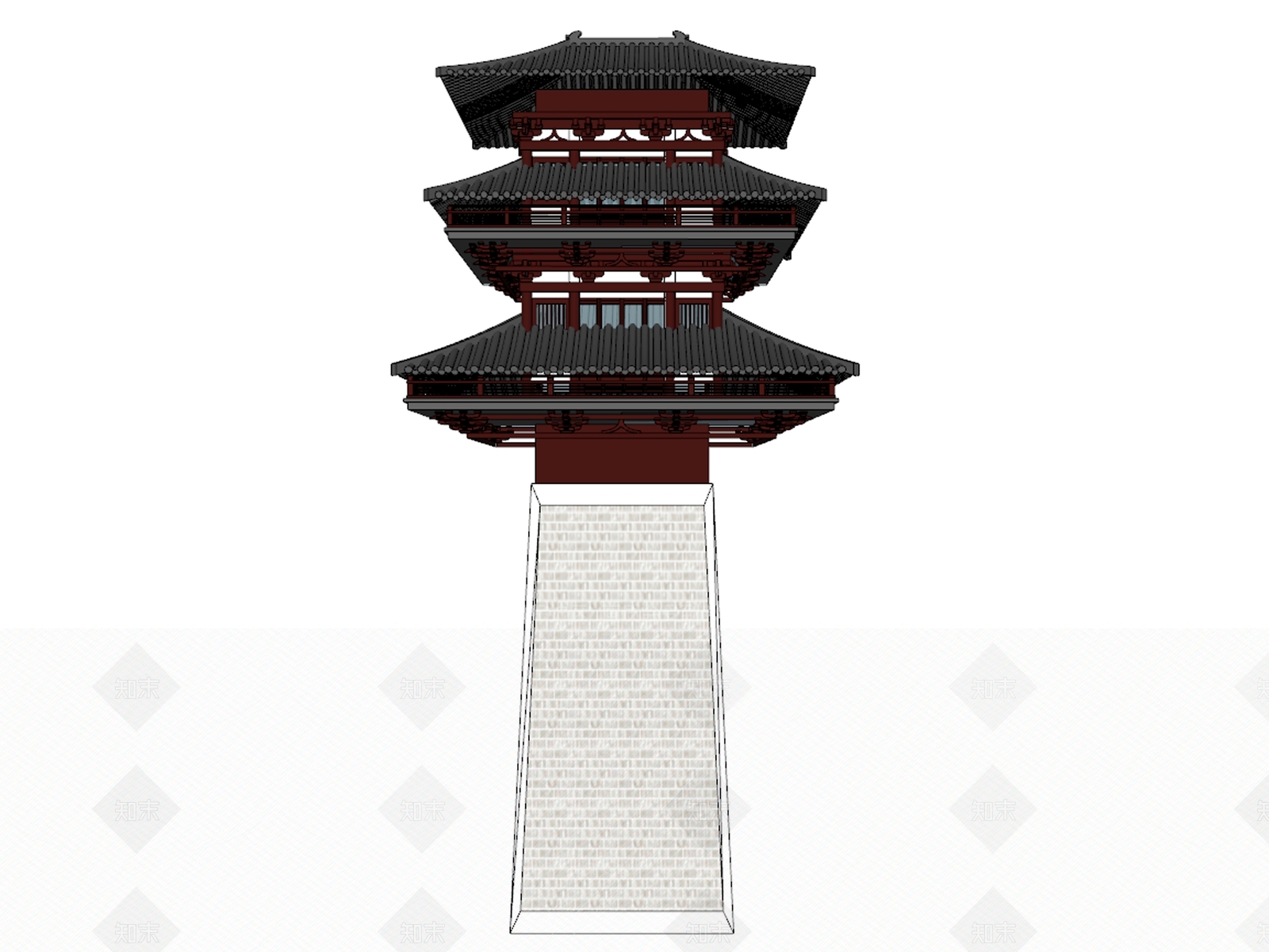 中式风格塔楼SU模型下载【ID:570653396】