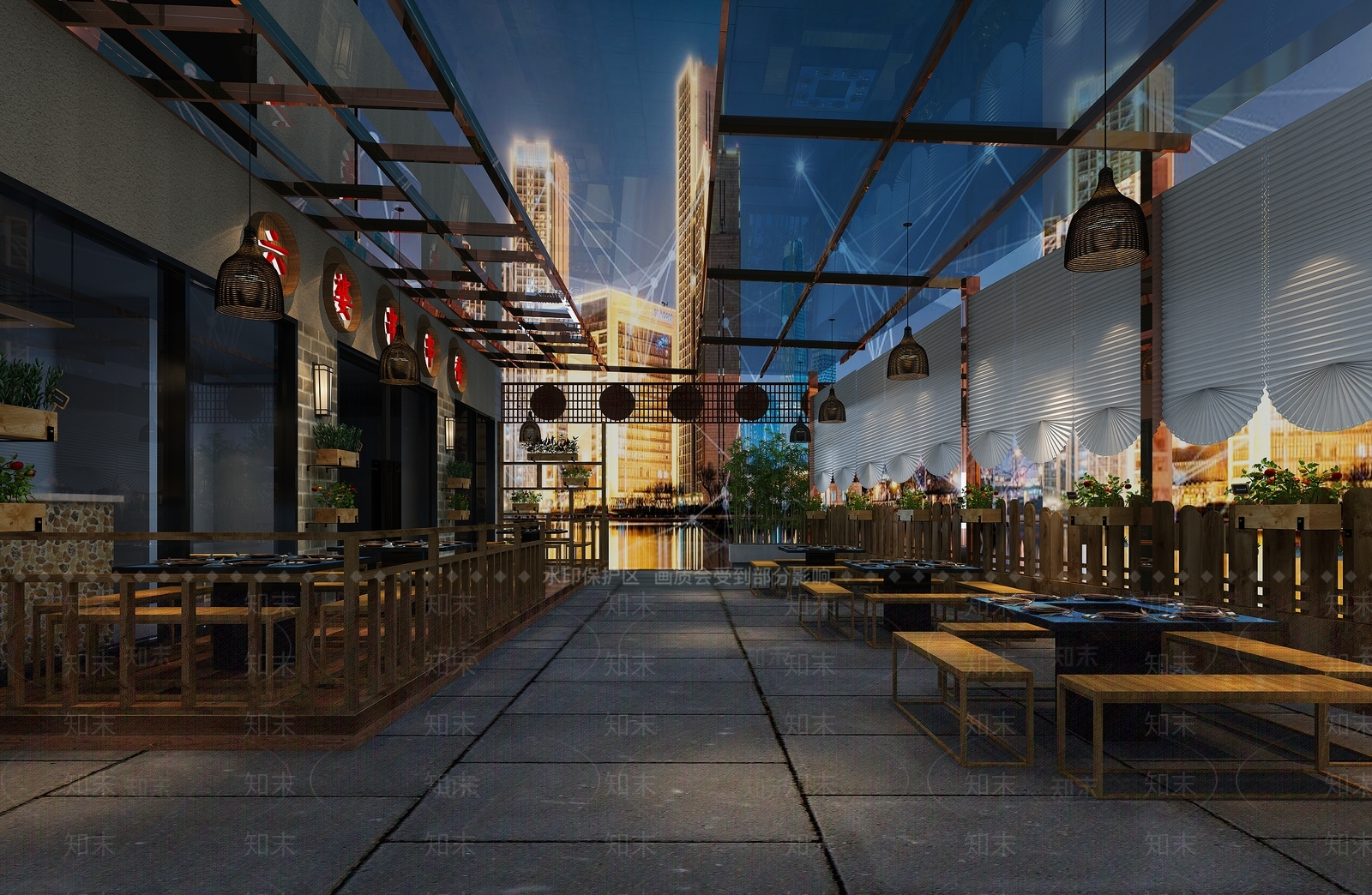现代室外烧烤店3D模型下载【ID:370664487】