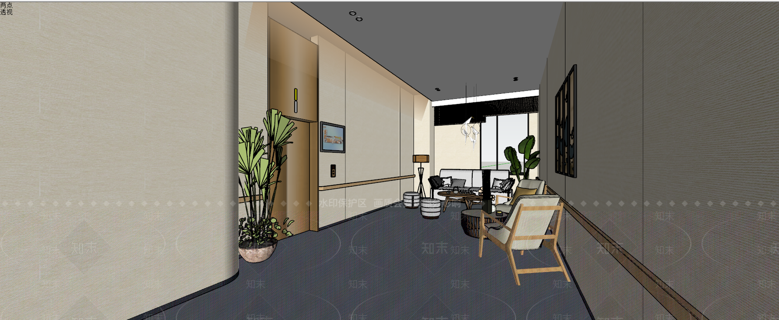 日式风格电梯厅SU模型下载【ID:870668598】