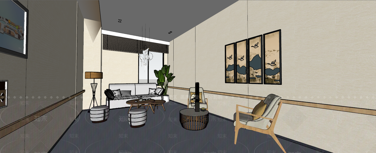 日式风格电梯厅SU模型下载【ID:870668598】