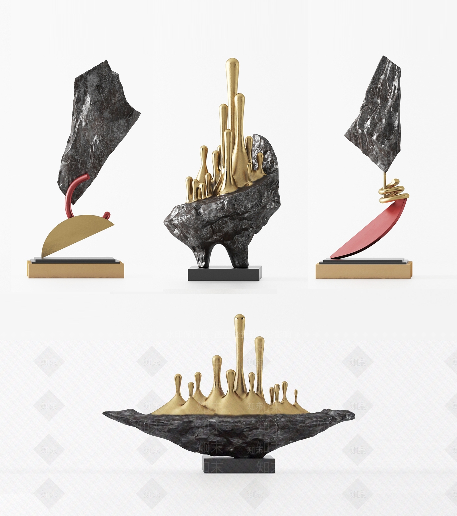 现代石雕装饰摆件3D模型下载【ID:970671133】