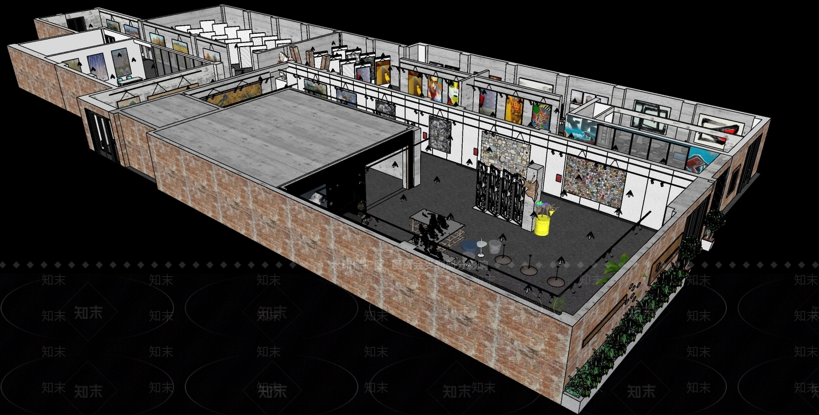 现代风格艺术展厅SU模型下载【ID:870672523】