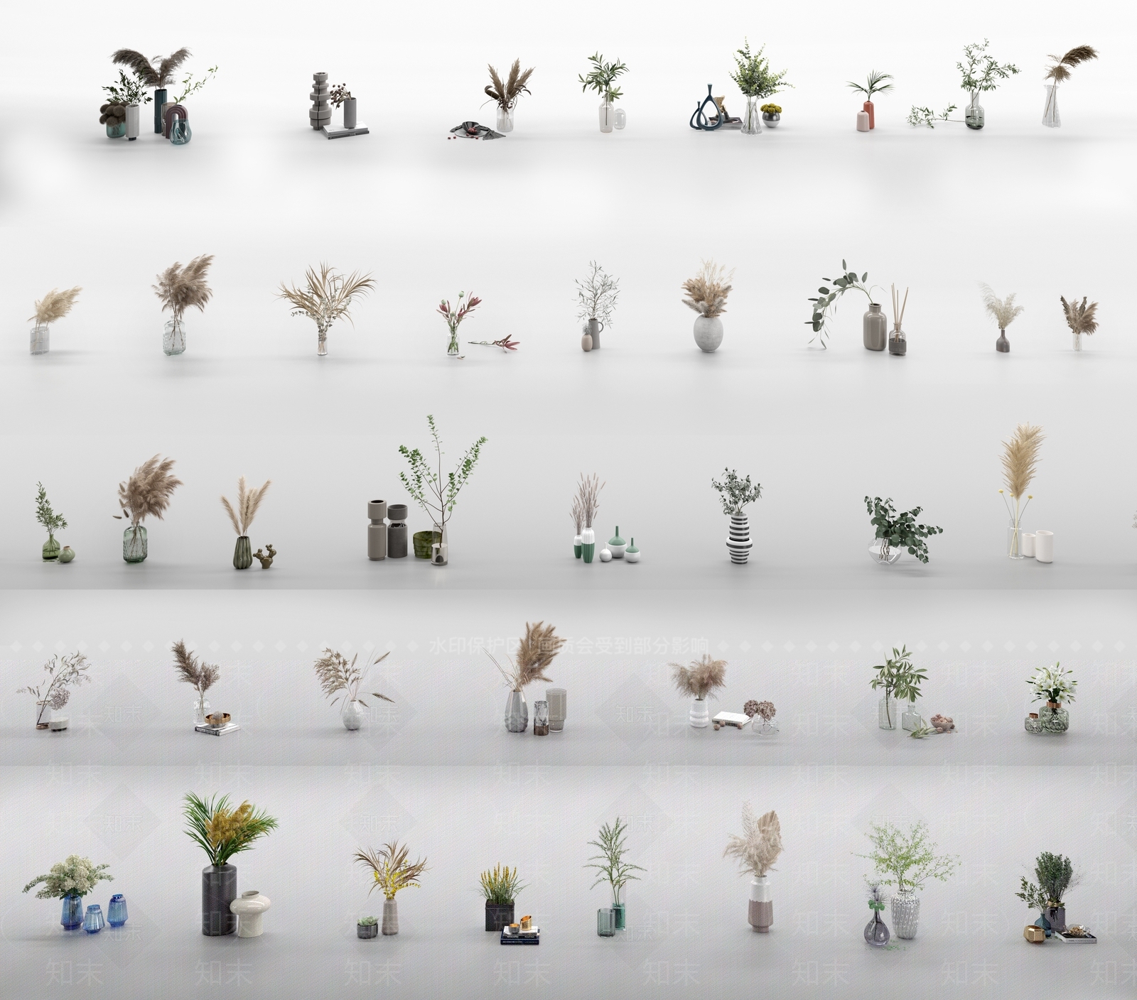 现代花瓶花卉3D模型下载【ID:970673134】