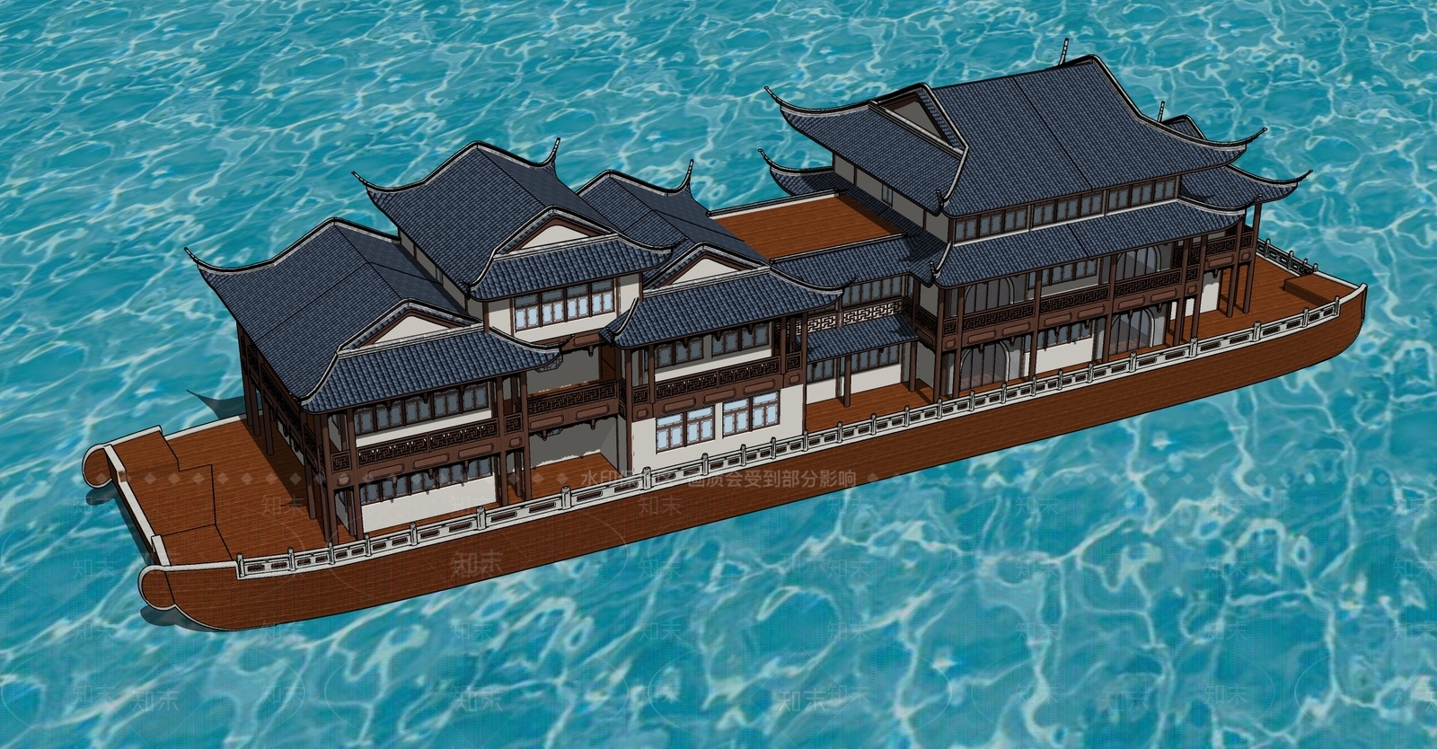 中式船SU模型下载【ID:870676487】