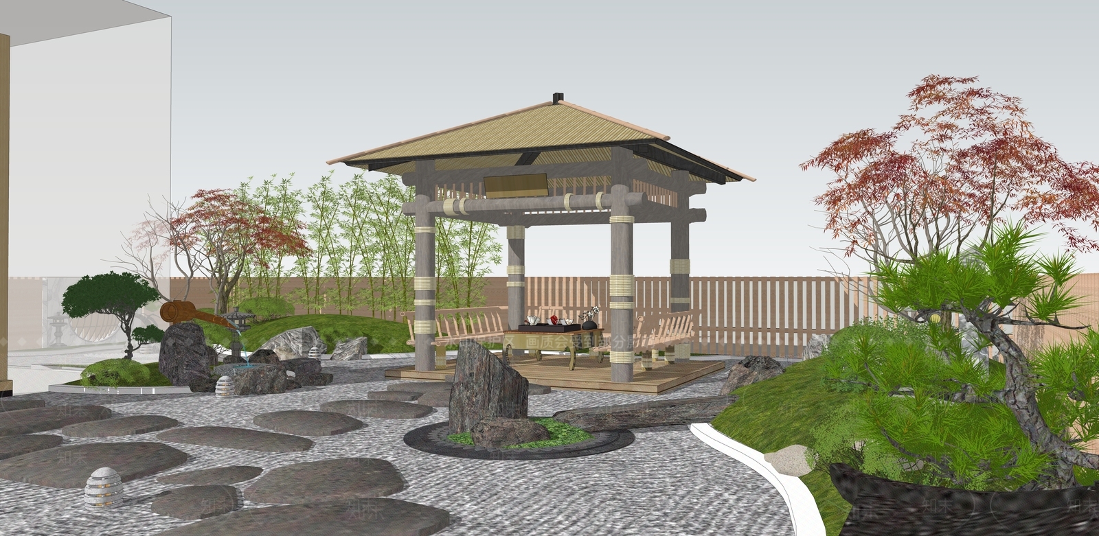 中式风格住宅景观SU模型下载【ID:570706443】