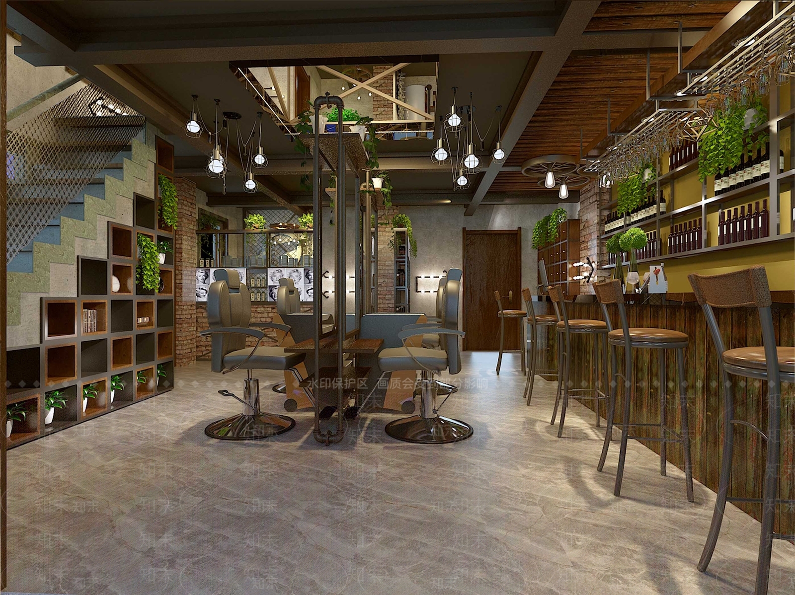 工业风理发店3D模型下载【ID:970724527】