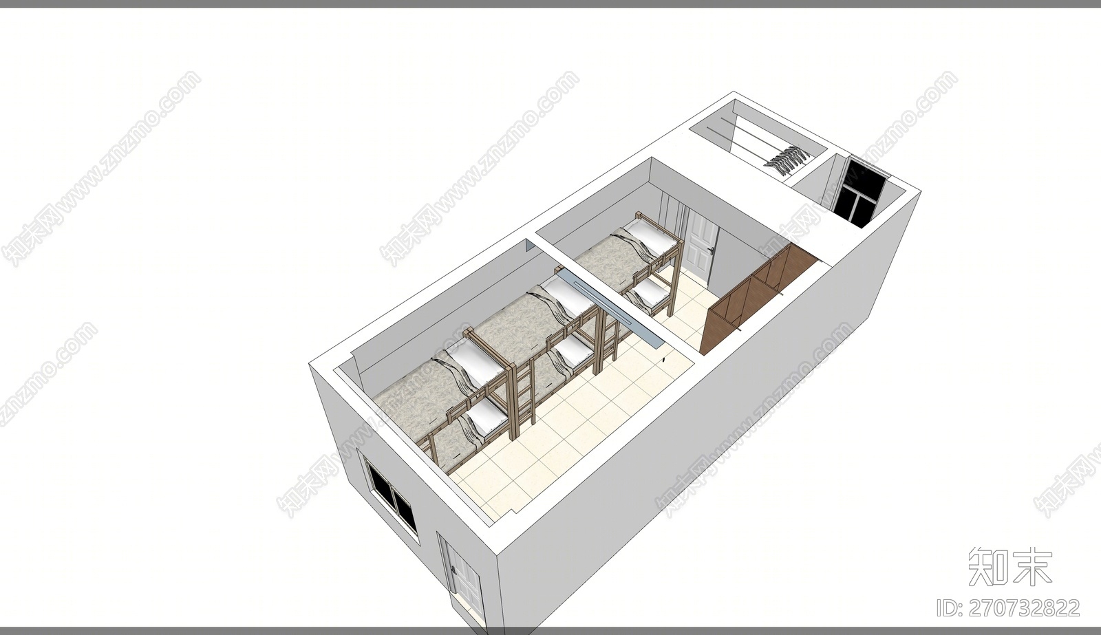 现代风格宿舍SU模型下载【ID:270732822】