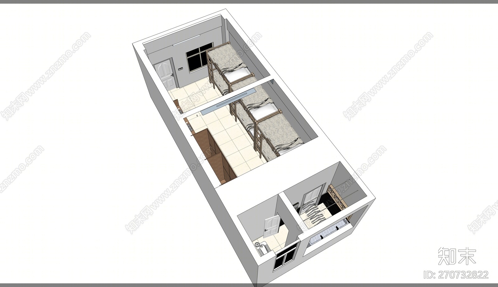 现代风格宿舍SU模型下载【ID:270732822】