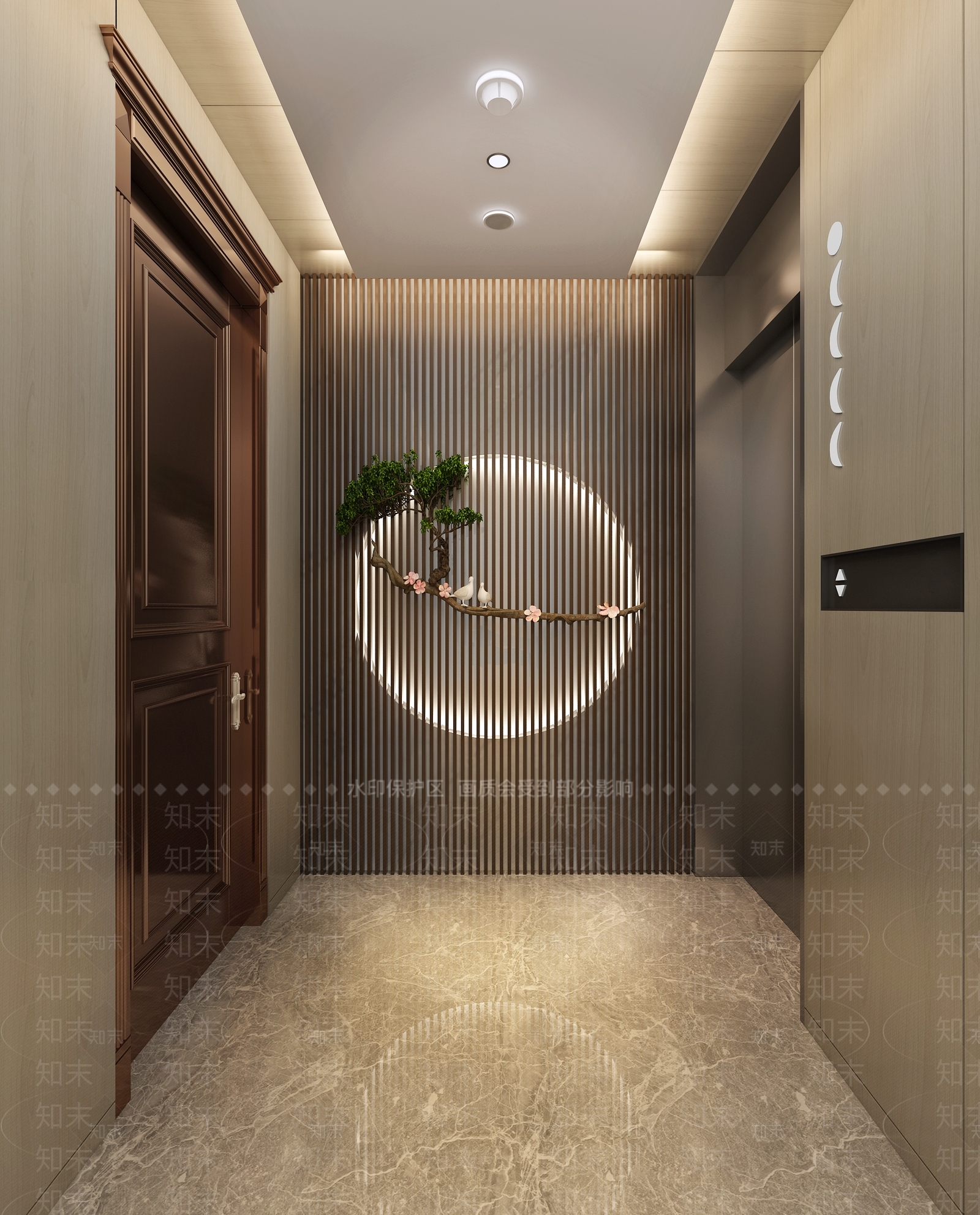 新中式电梯过道3D模型下载【ID:470763060】