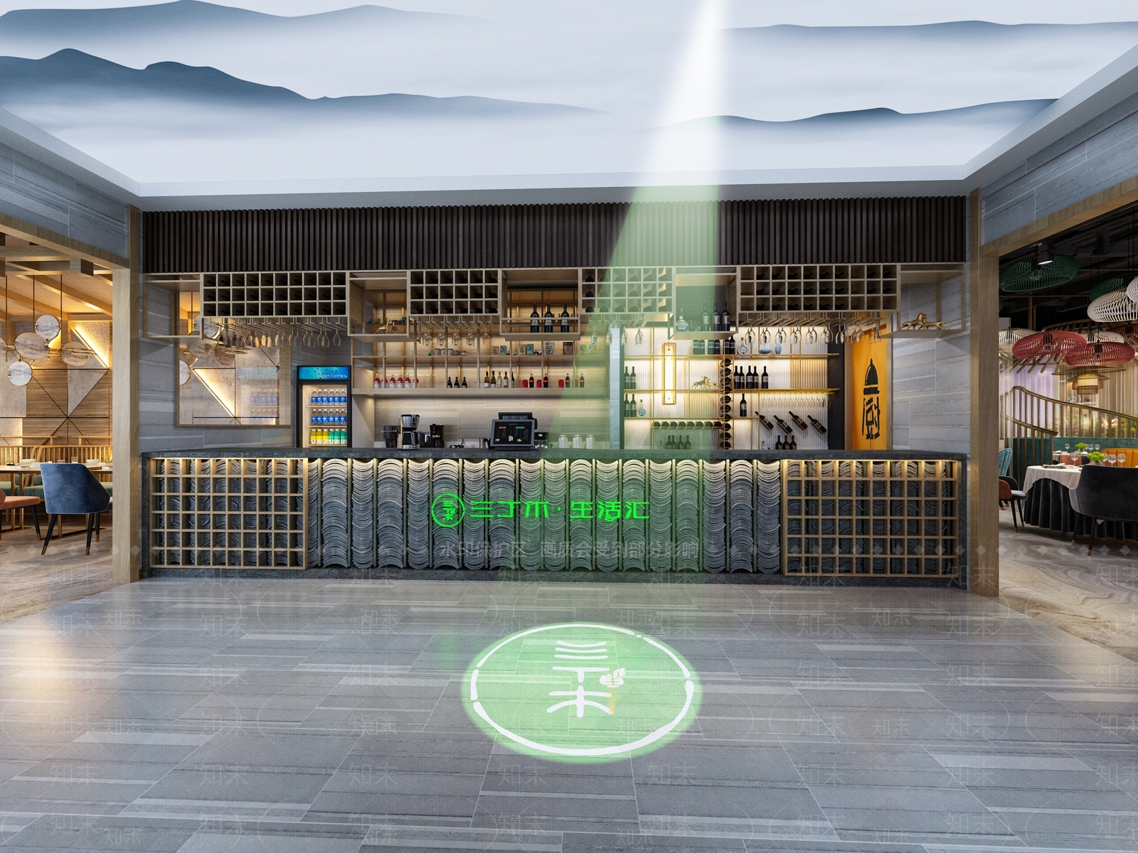 新中式餐厅3D模型下载【ID:370766411】