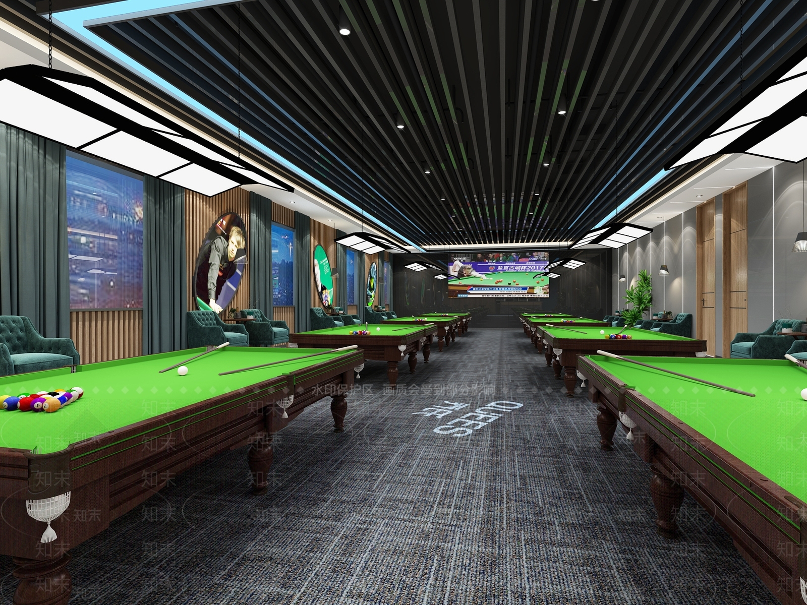 工业风台球室3D模型下载【ID:970775966】