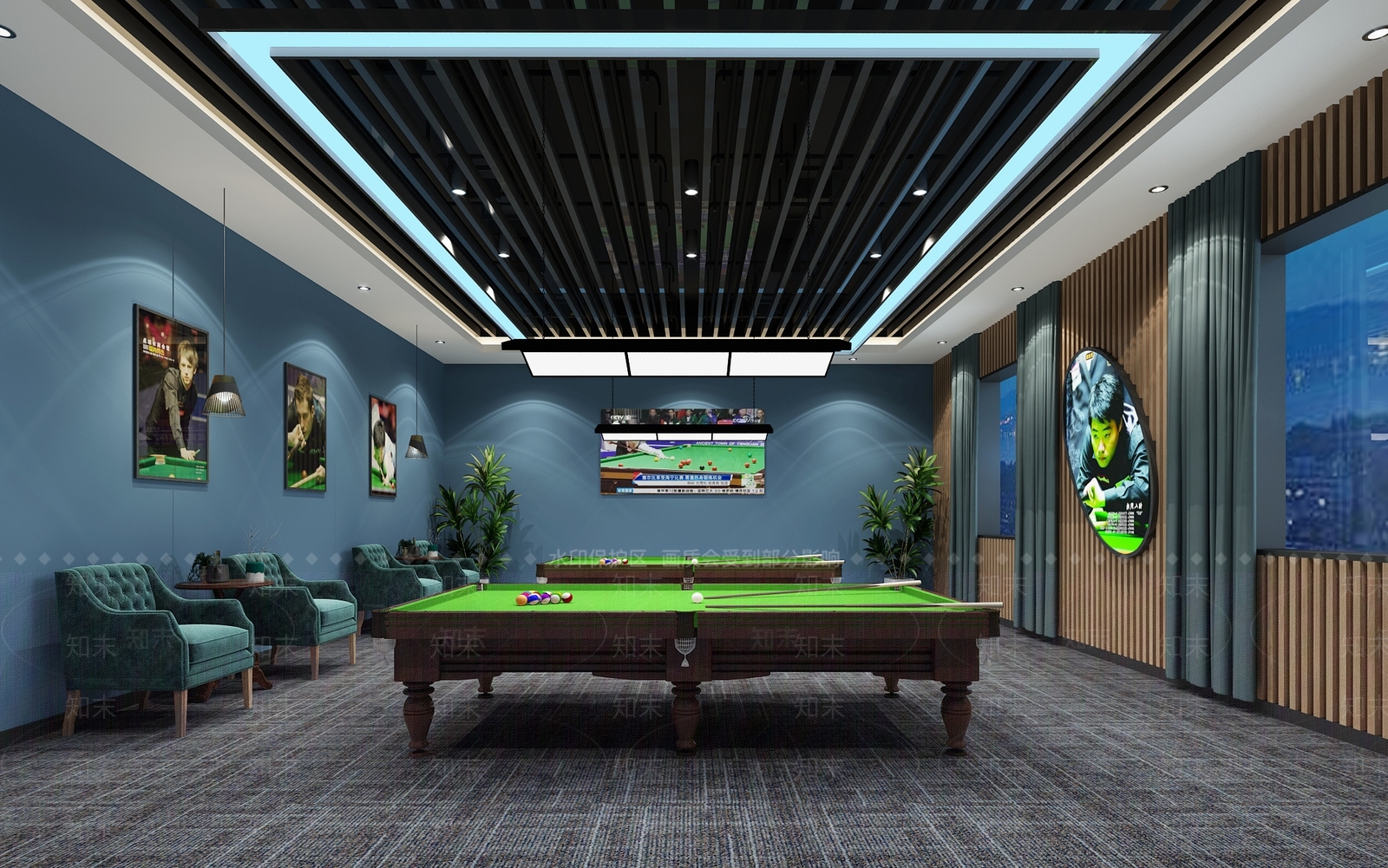 工业风台球室3D模型下载【ID:970775980】