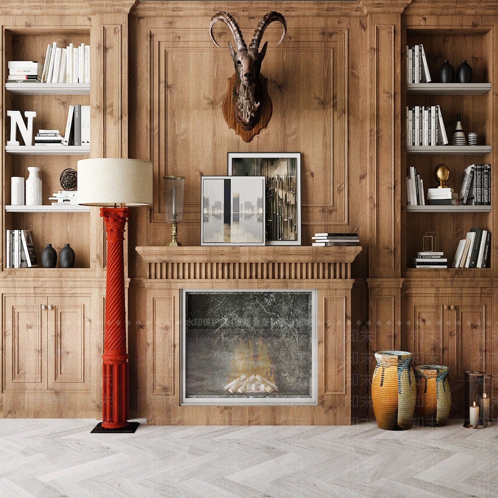 美式电视背景墙3D模型下载【ID:470819675】