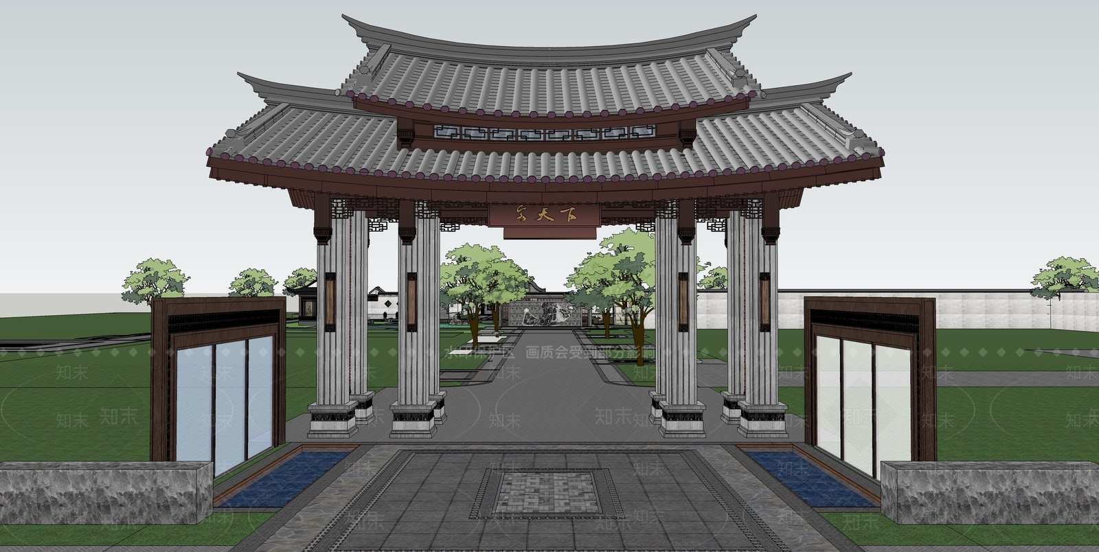 新中式风格牌坊牌楼SU模型下载【ID:470842543】