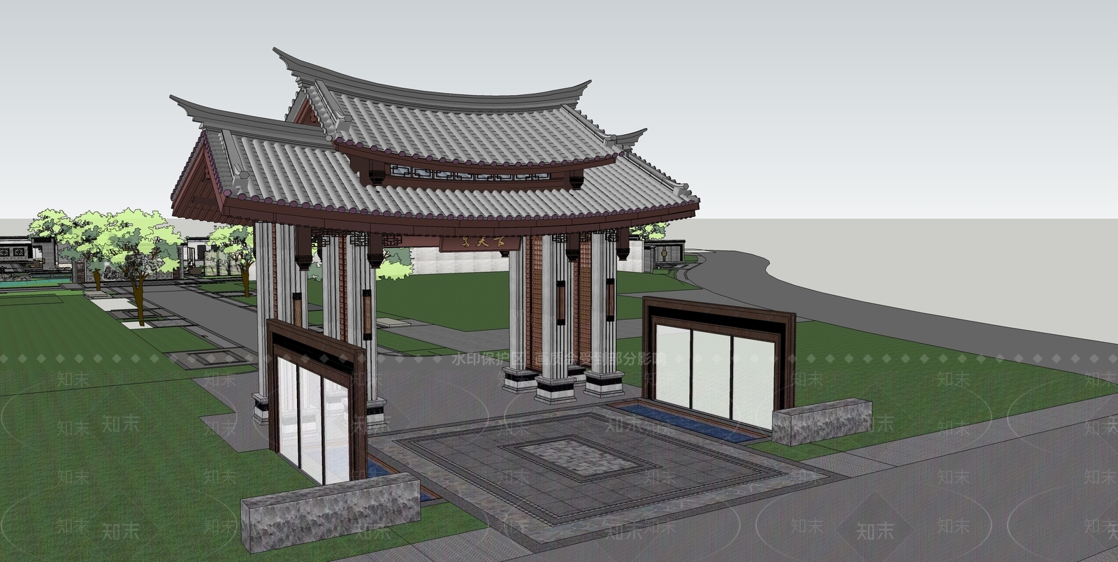 新中式风格牌坊牌楼SU模型下载【ID:470842543】