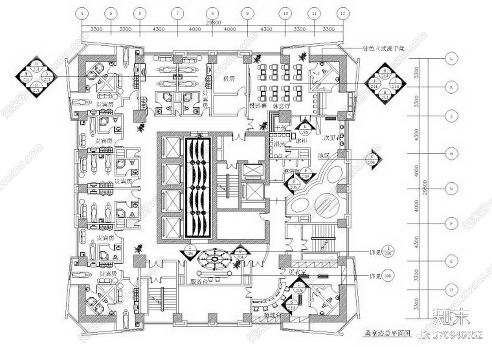 现代休闲桑拿休闲会所设计cad施工图下载【ID:570846652】