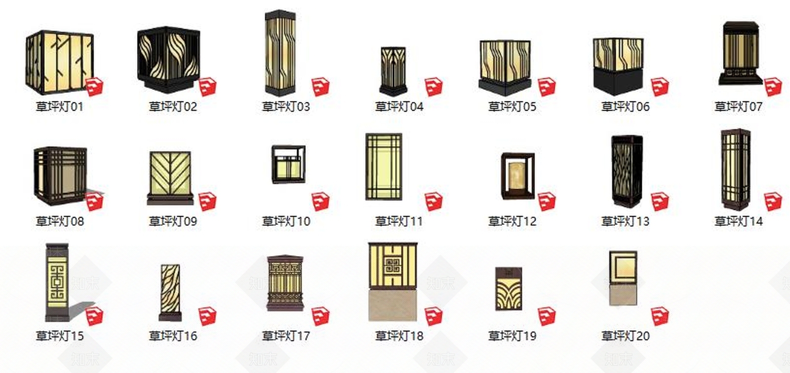 中式风格景观灯SU模型下载【ID:370876695】