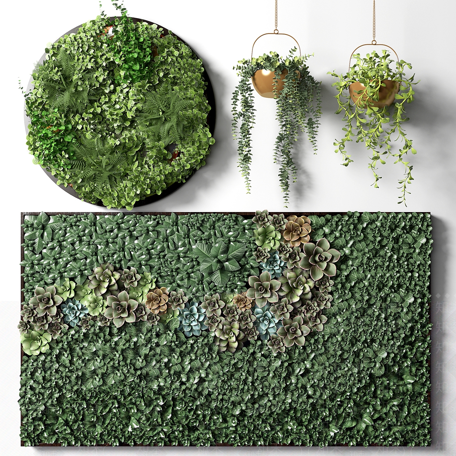 现代植物墙3D模型下载【ID:370881846】