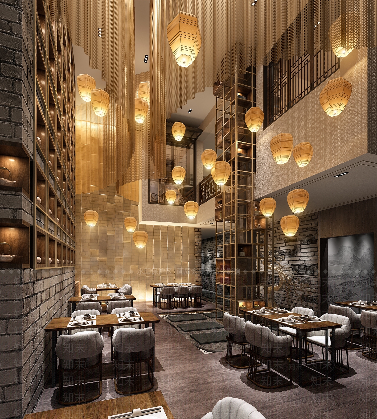 新中式餐厅3d模型下载【id:370887442】