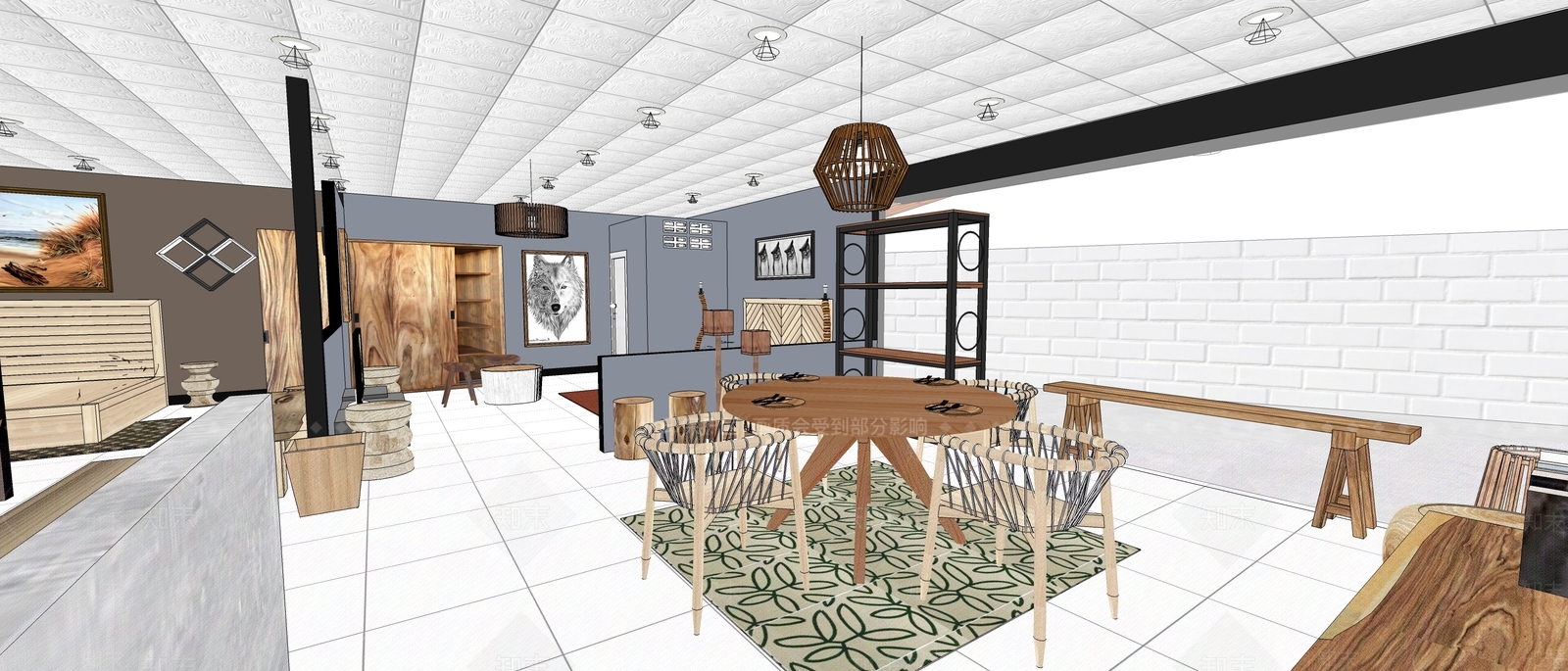 现代风格料理店SU模型下载【ID:770929875】