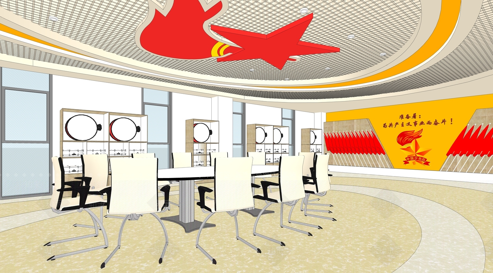 现代风格学校大队室SU模型下载【ID:570931345】