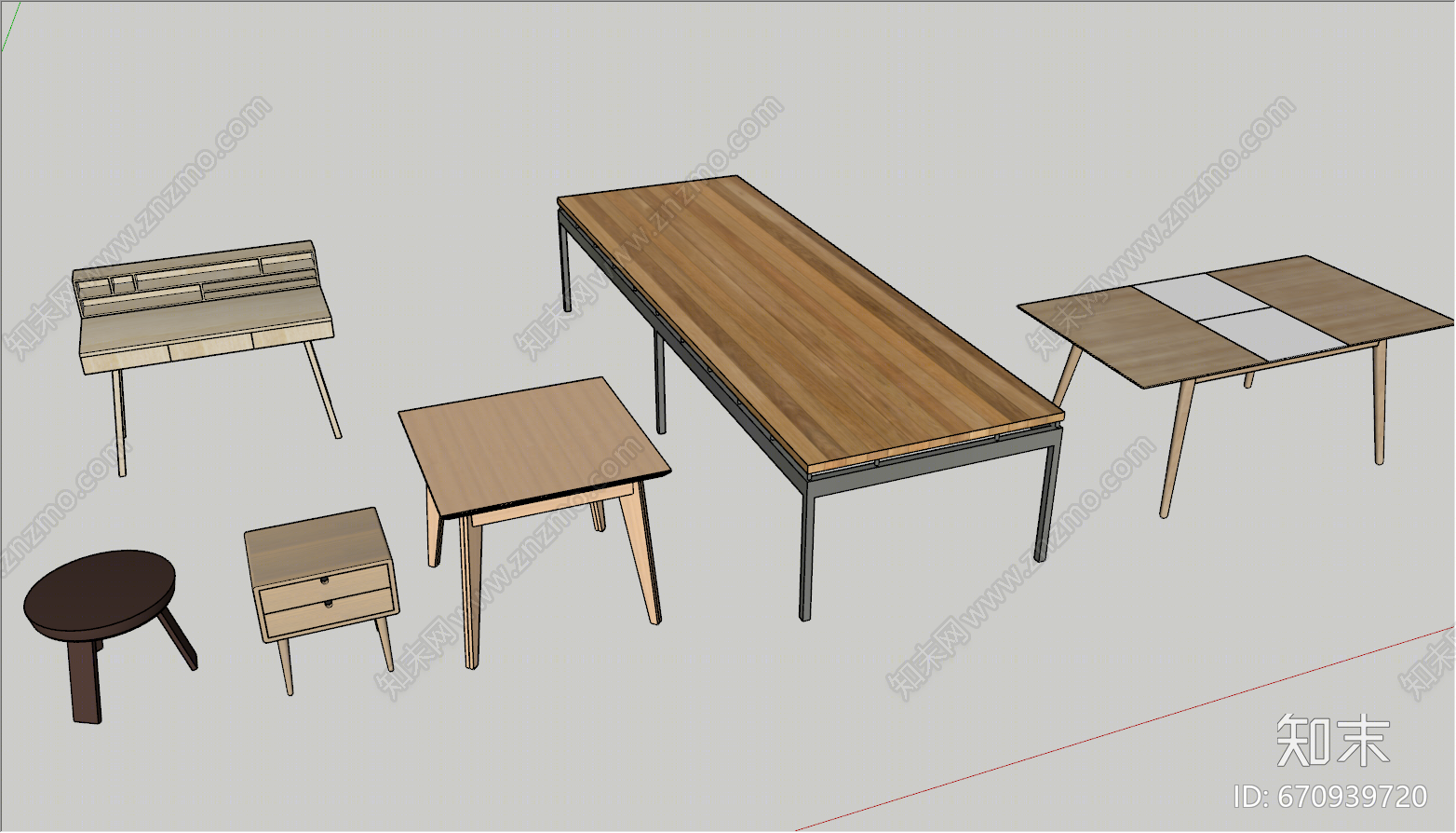 现代风格书桌SU模型下载【ID:670939720】