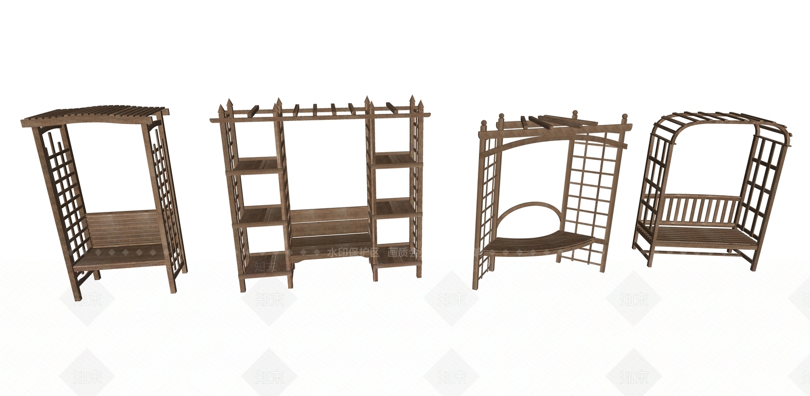 中式风格户外花架组合SU模型下载【ID:370954373】