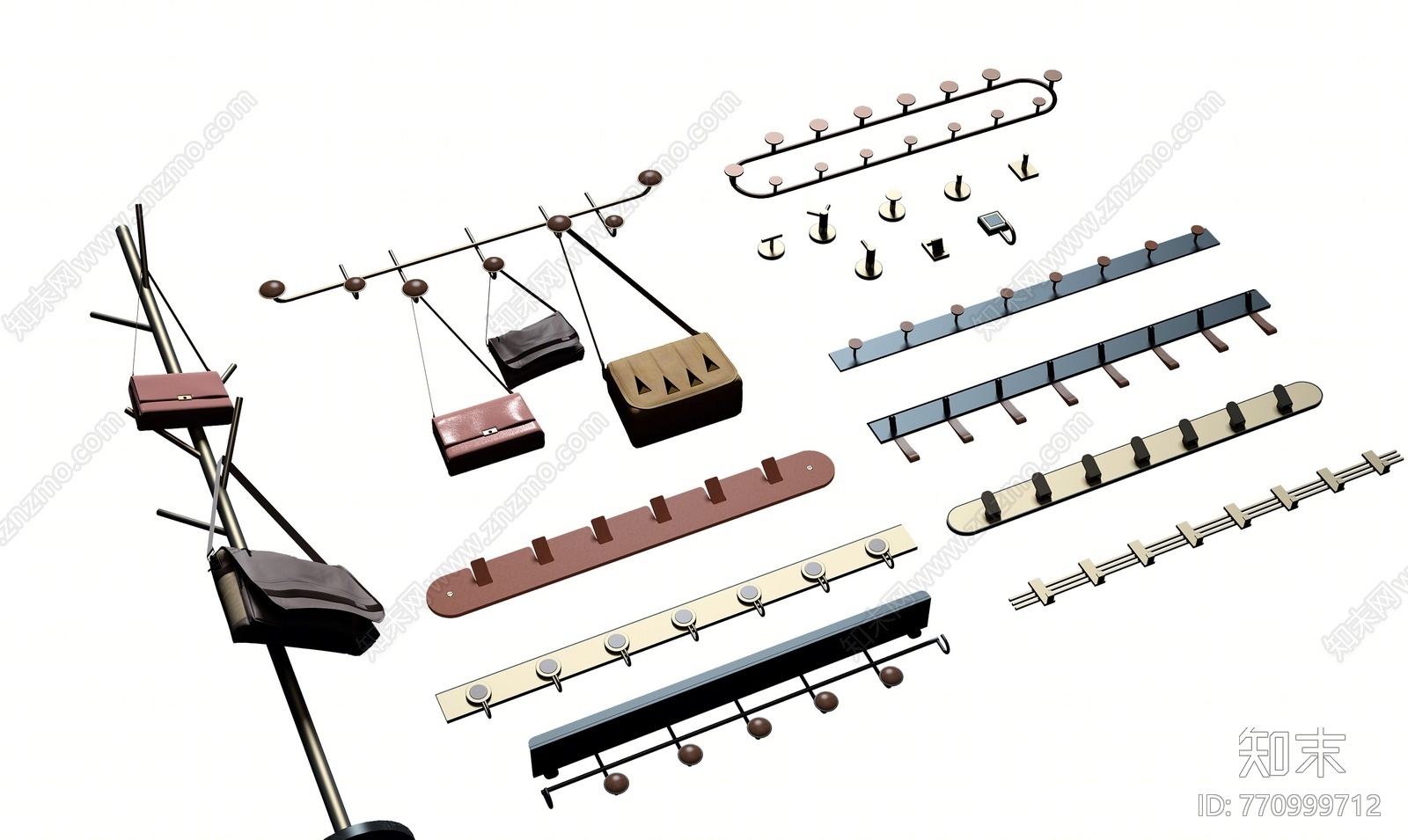 现代衣架挂衣钩组合3D模型下载【ID:770999712】