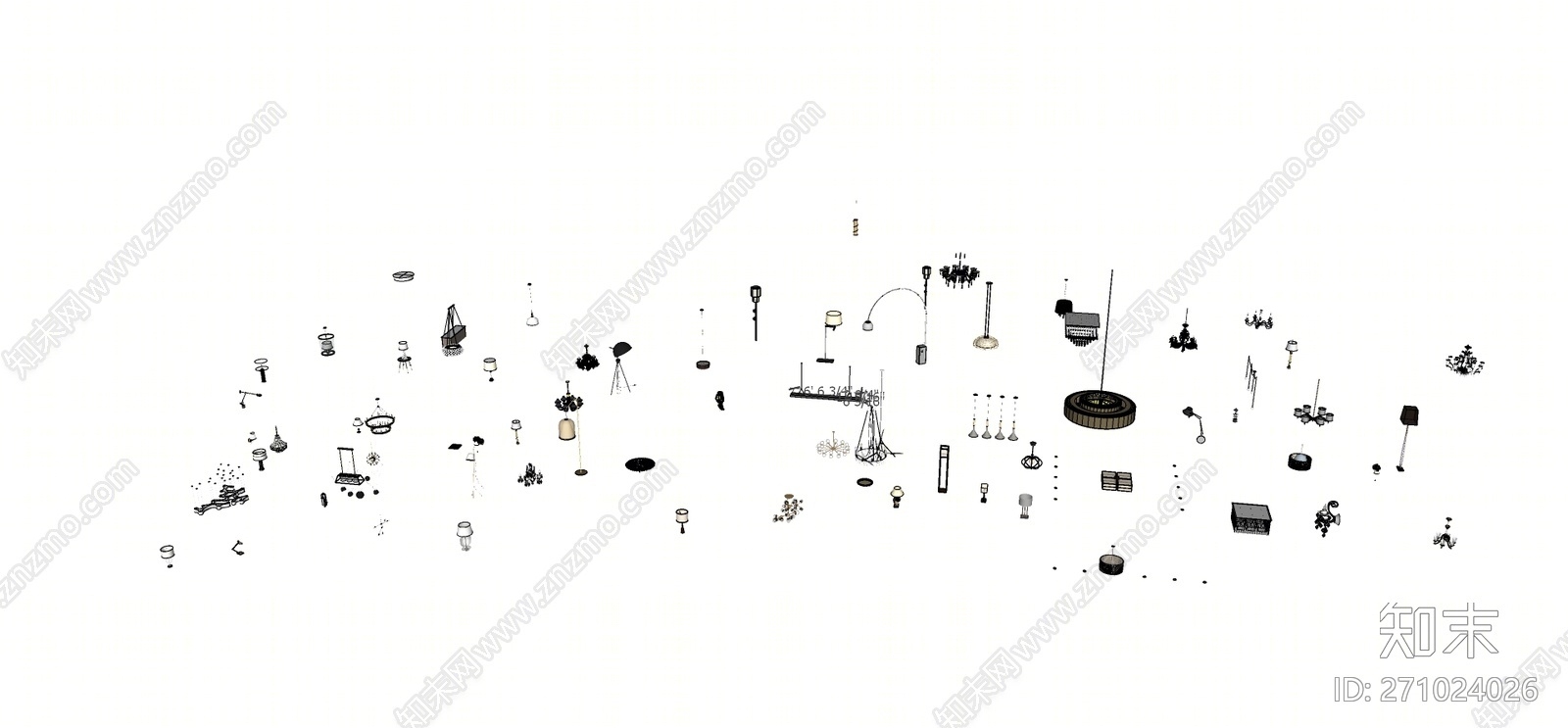 现代风格灯具组合SU模型下载【ID:271024026】