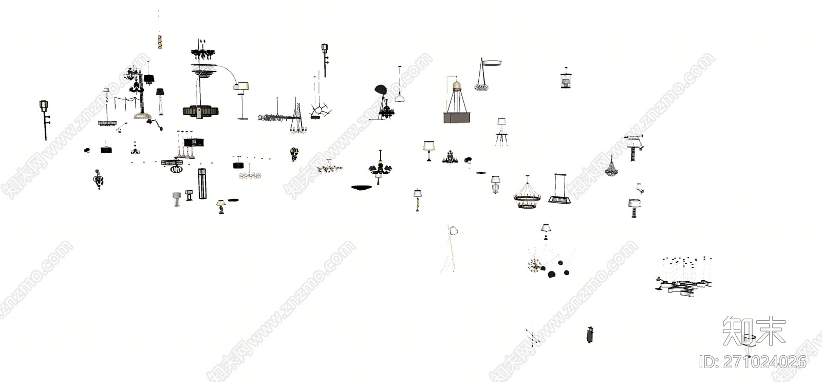现代风格灯具组合SU模型下载【ID:271024026】