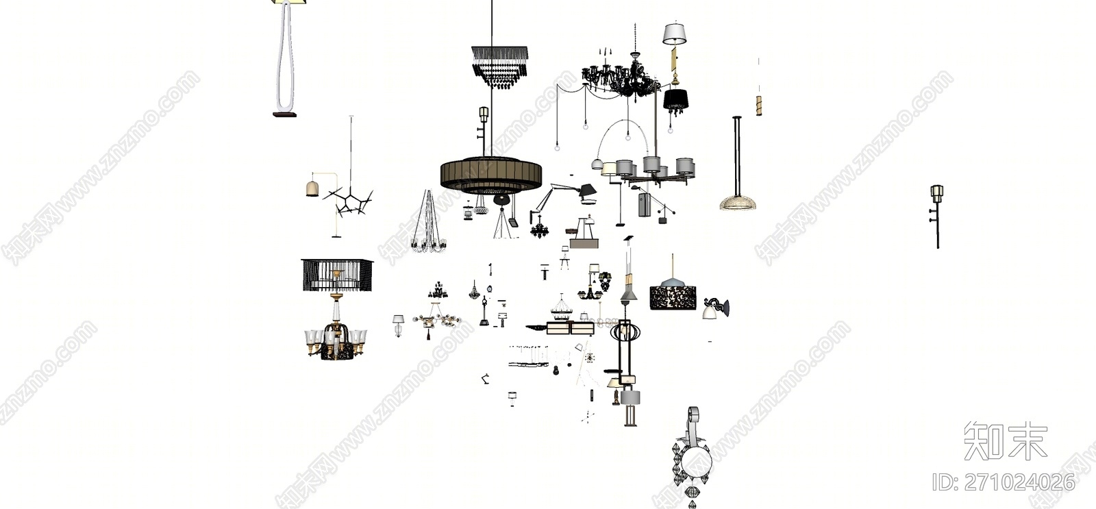 现代风格灯具组合SU模型下载【ID:271024026】