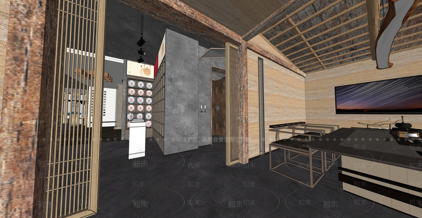 新中式风格茶室SU模型下载【ID:571029948】