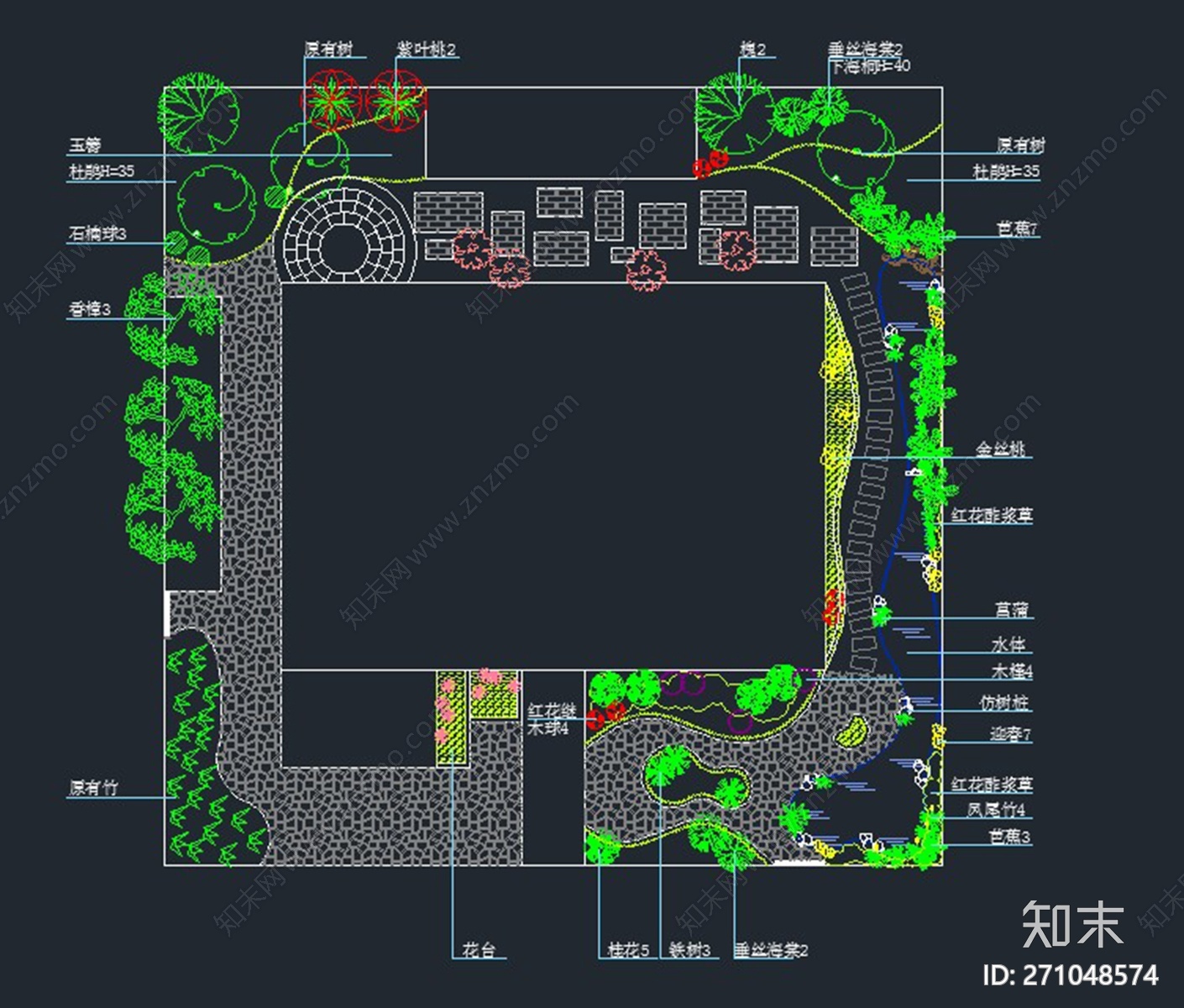 别墅庭院景观绿化设计平面图施工图下载【ID:271048574】