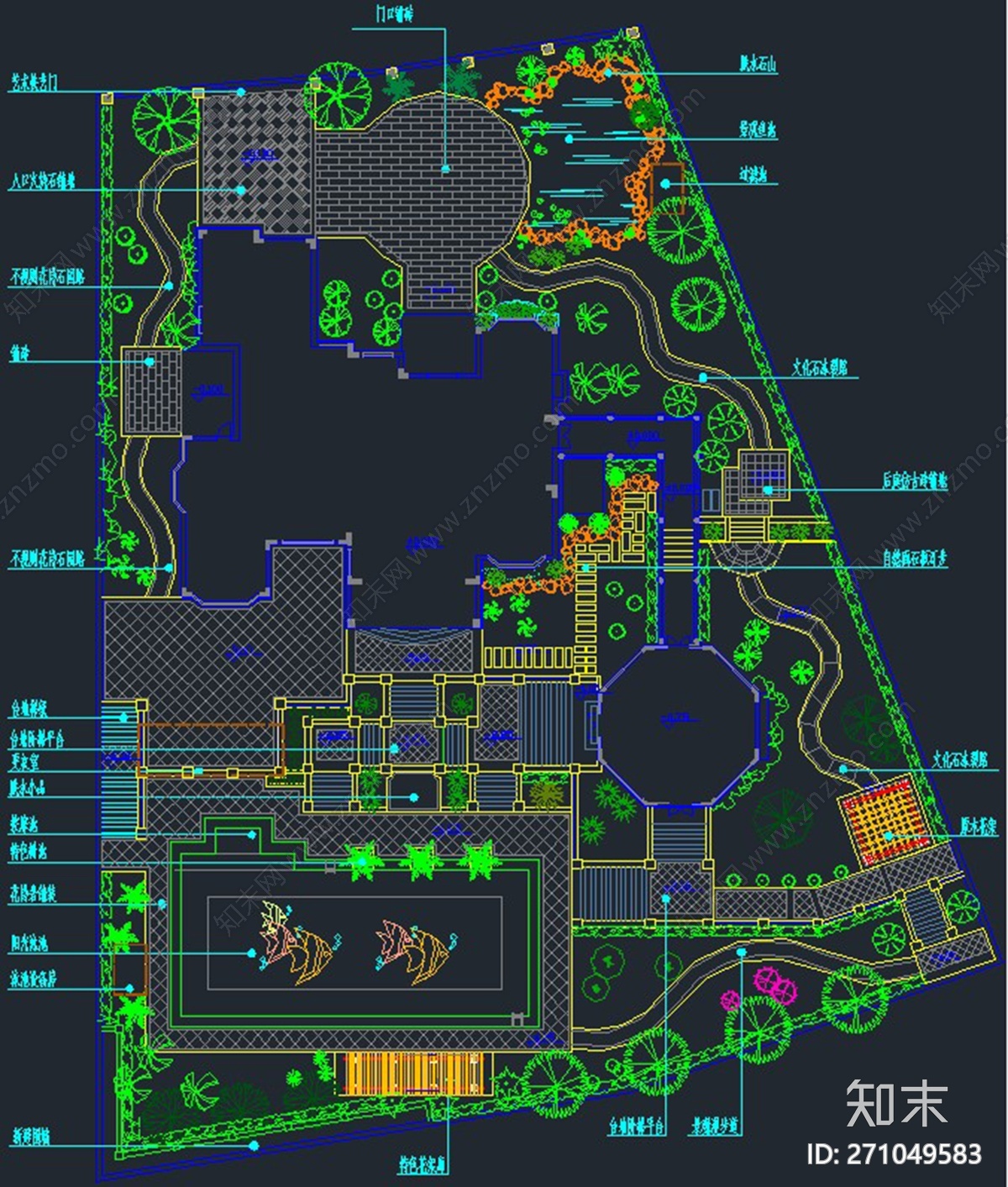 豪华别墅花园施工设计cad施工图下载【ID:271049583】