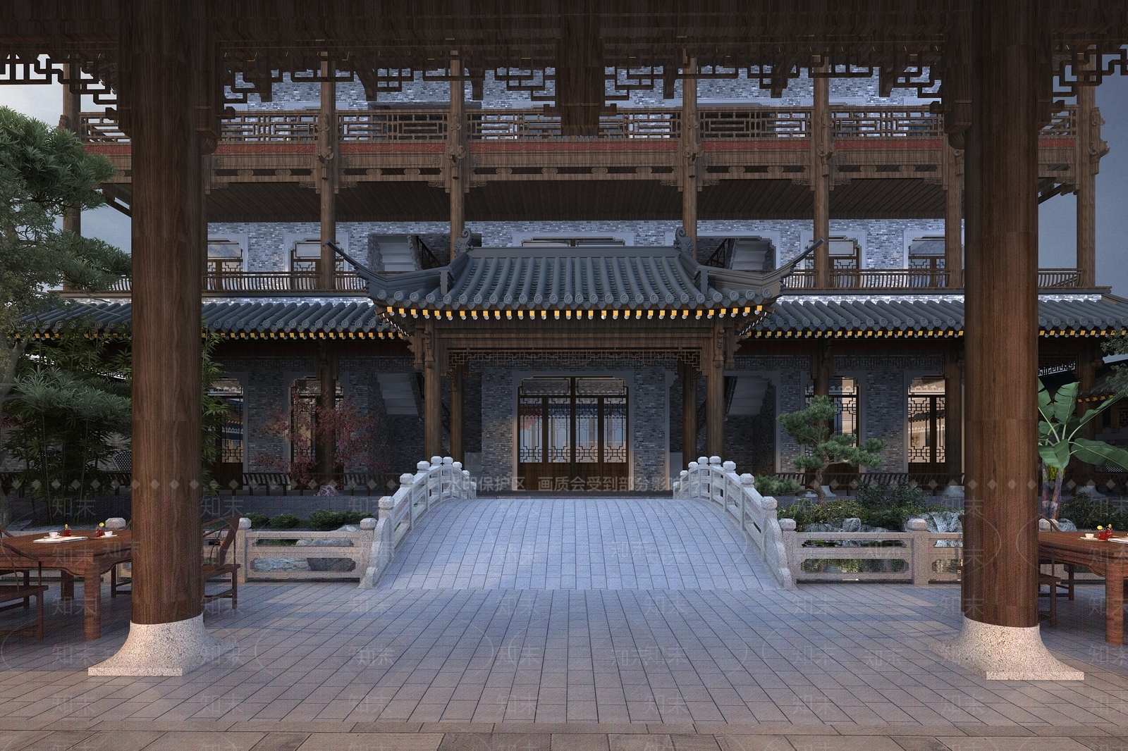 中式四合院景观3D模型下载【ID:671167898】