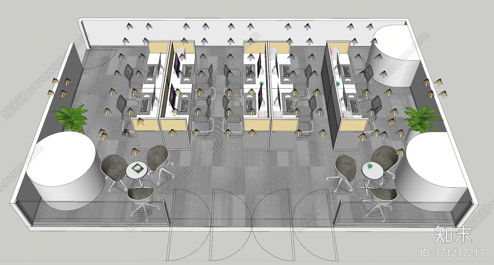 现代风格公共办公区SU模型下载【ID:371237217】
